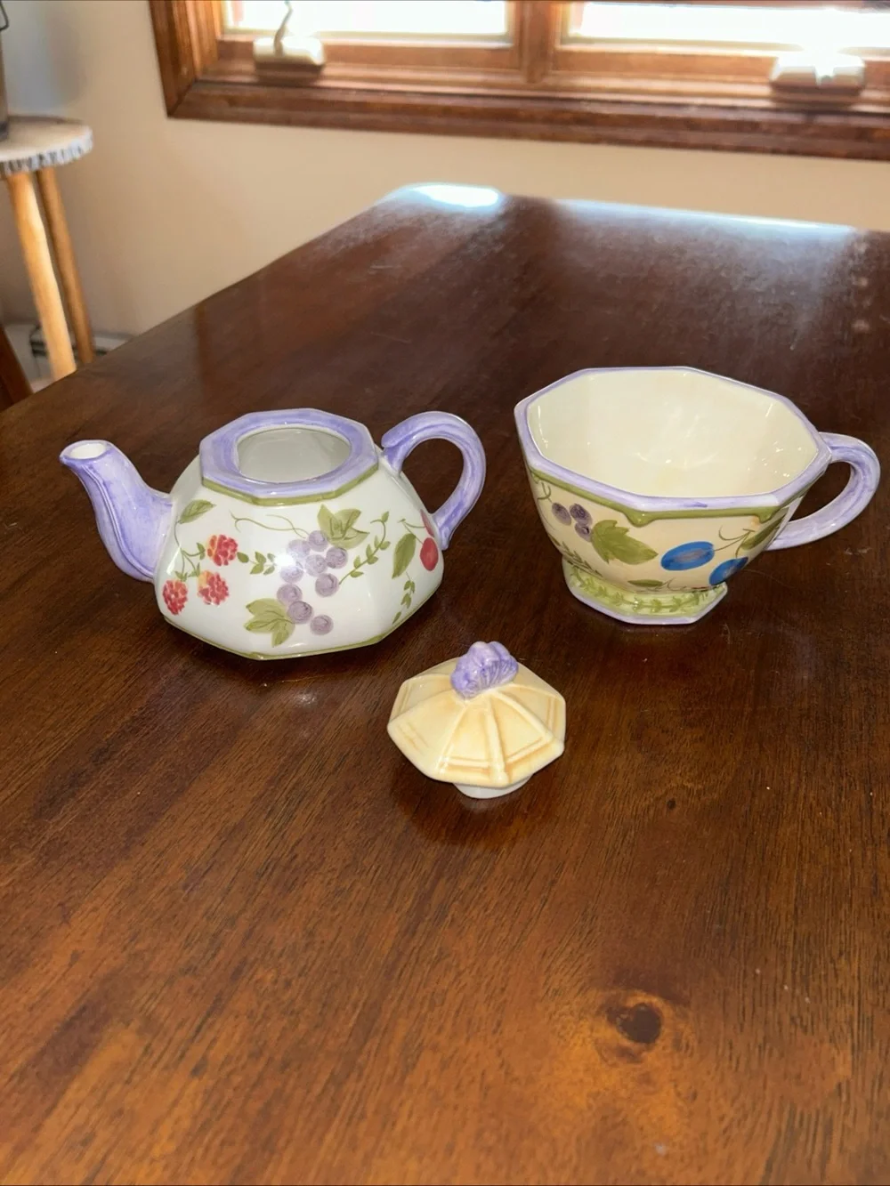 Sonoma Home Goods Hand-Painted Fruit Motif Porcelain Teapot